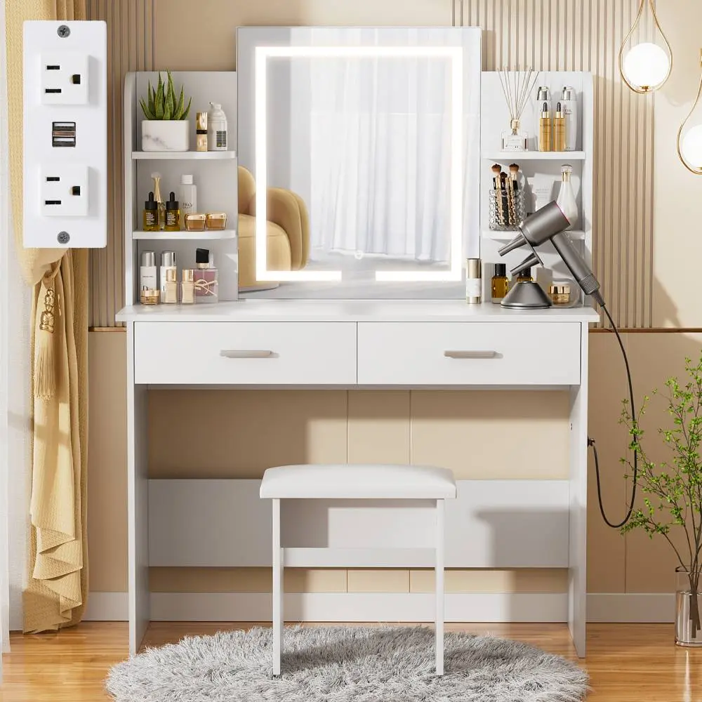 White with Power Outlet