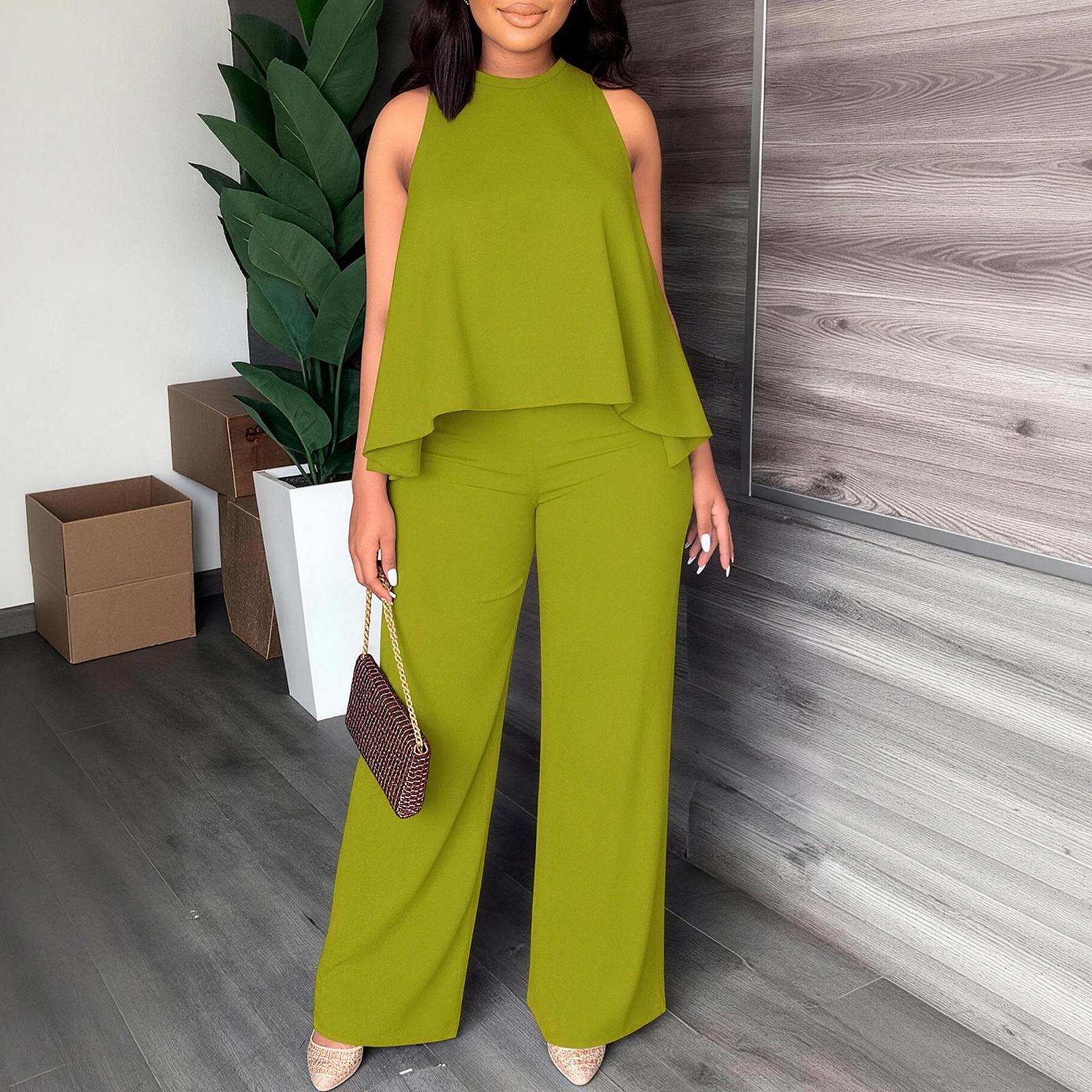Women's Spring-Summer Set:Lightweight Flowy Halter Two-Piece with High-Waisted Wide Leg Pants–Comfortable, Stylish, and Perfect for Every Casual to Dressy Occasion This Season Clothes Womenswear Suits Top Trouser Women's Spring-Summer Set:Lightweight Flowy Halter Two-Piece with High-Waisted Wide Leg Pants–Comfortable, Stylish, and Perfect for Every Casual to Dressy Occasion This Season Clothes Womenswear Suits Top Trouser