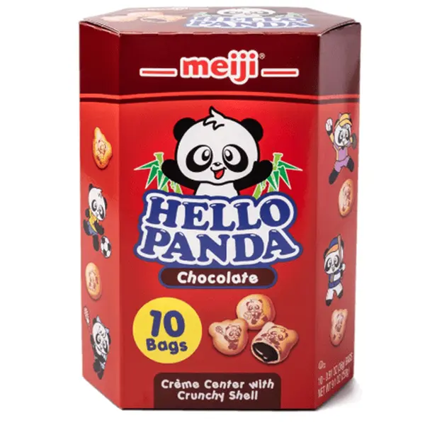 Meiji Hello Panda Crunchy Shell Cookies, Sweet Chocolate-Filled Bite-Sized Biscuits, 9.1oz Snack for Parties, Cookie
