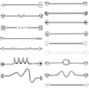 14G Industrial Piercing Jewelry For Women Men Stainless Steel 38 Industrial Barbell Long Cartilage Helix Conch Earrings Stud 14G Gauges Industrial Jewelry Butterfly Heart Cool 7-18pcs