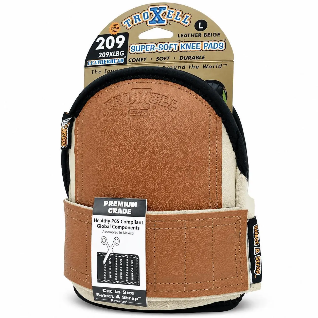 TROXELL USA SuperSoft Leatherhead Kneepads for Men & Women, Ultra Soft Cushion Non-Slip Neoprene Straps Durable Ergonomic Fit for Flooring Construction Work - (Large Size / Bagged in Pairs)