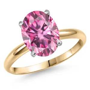 Gem Stone King 14K Two Tone Gold Pink Moissanite Engagement Ring For Women | 2.82 Cttw | Oval 10X8MM | Gemstone Birthstone | Available in Size 5,6,7,8,9