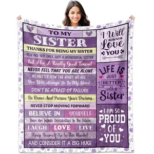Sister Gifts Blanket Soft Comfortable Flannel Throw for My Dear Sister Happy Birthday Gifts on Mother's Day Red with White Hearts Design