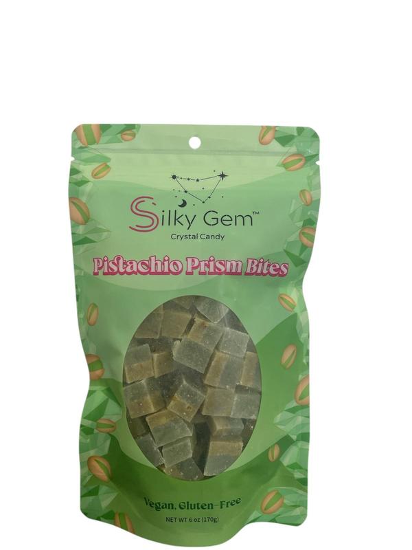 Silky Gem Pistachio Prism Bites Crystal Candy 6oz Bag Vegan Gluten Free US Made Silky Texture & Pistachio Flavor Perfect Snack