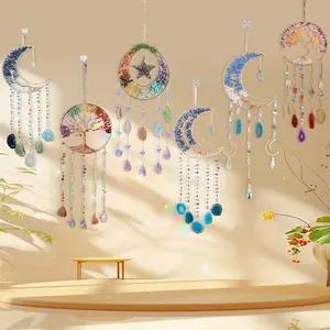 Crystal Dream Catcher ,Hanging Sun Catcher,Colorful Artificial Crystal Moon Sun Catcher,Catchers Wall Decor ,Handmade Dreamcatcher, Wall Hanging Ornament for Bedroom, Living Room, Home Decor