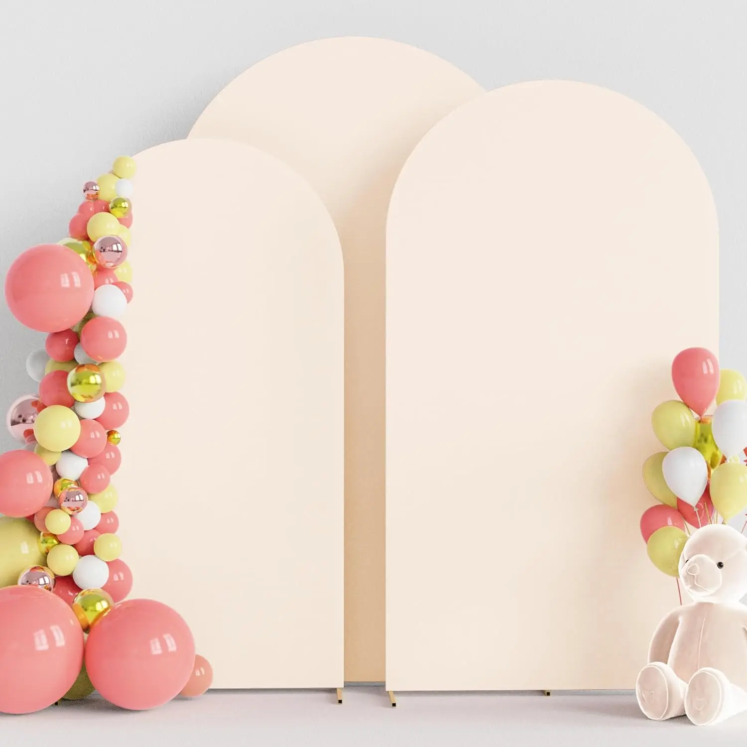Wedding Arch Backdrop Cover (7.2FT, 6.6FT, 6FT) Set of 3 Spandex Fitted Beige Arch Covers Round Top Chiara Covers Stretchy Backdrop for Birthday Banquet