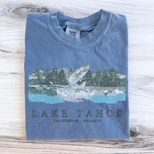 Comfort Colors Vintage Lake Tahoe Fish T-Shirt, Unisex Trending and Soft Tee, Gift For fans