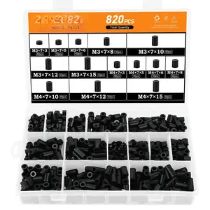 820 count Black Nylon Spacers, 14 Sizes Plastic Spacer Assortment Kit, Electrical Outlet Screw Spacers Unthreaded for Electrical Screws,  and Receptacle Od7mm Id3/4mm Length 3/5/ 6/8/ 10/12/ 15mm