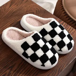 Checkered Slippers - Men & Women's Funny, Fluffy House & Outdoor Shoes - Memory Foam, Warm, Plush Bedroom Slippers for Winter