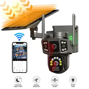 Smart Dual Lens Solar Security Camera, Solar Surveillance Camera, 360° PTZ, Infrared Night Vision, Two-Way Audio, Auto Tracking, SD/Cloud Storage, APP Live View, IP66 Waterproof