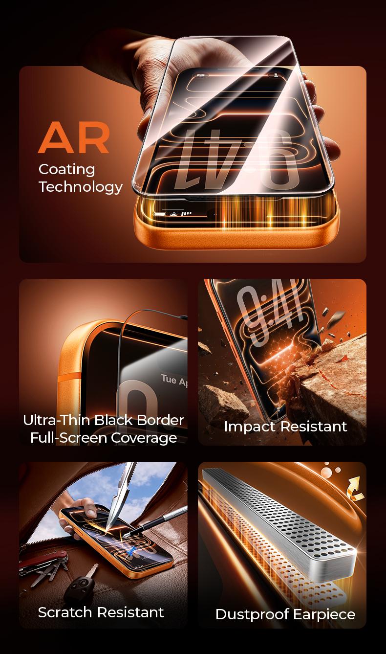MAGIC JOHN AR Anti-Glare HD Screen Protector for Phone, Outdoor Sunlight Clear Viewing | Ultra-Thin Black Border Full Coverage | 3D Curved Edge Smooth Touch | Earpiece Dust Protection | Scratch & Impact | AR Clarity / 28° Privacy Options