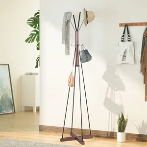 Freestanding Wooden Coat Rack - Modern, Self-Standing, 8 Hooks, Stable Cross Base, Natural Wood Grain Hall Tree Stand, 15x15x71 in, Modern Coat Racks, Self-Standing Coat Racks
