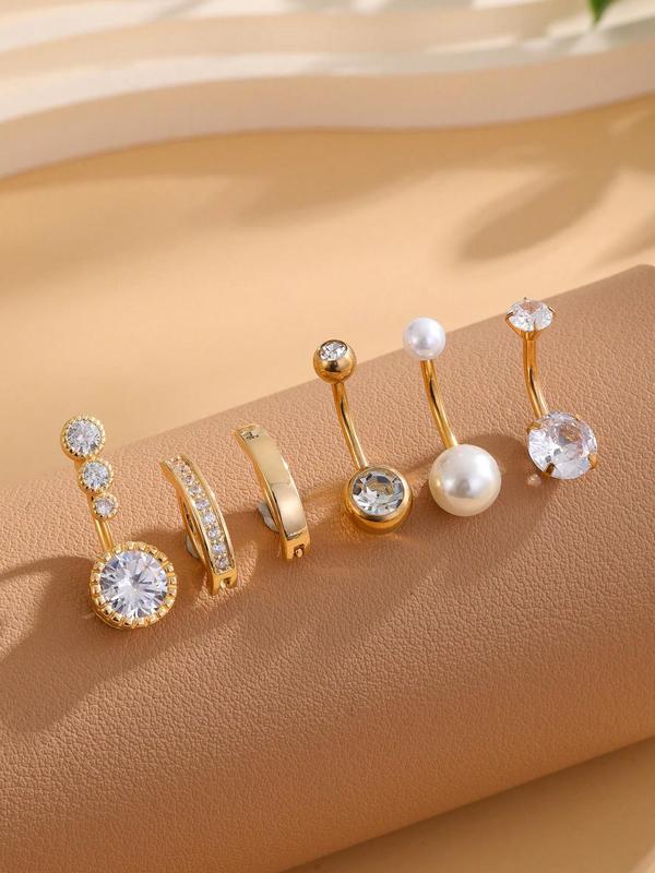 Women's Elegant Faux Pearl & Cubic Zirconia Decorated Belly Ring ...