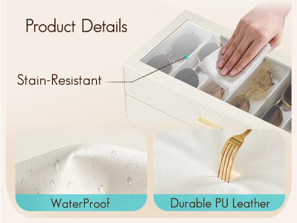 VLANDO Sunglasses Organizer Case, Eyeglass Storage Box with Clear Lid and 2/3/4 Drawers, PU Leather Glasses Holder for Women and Men, bedroom organizer summerwins,dorm essentials,home decor VLANDO Sunglasses Organizer Case, Eyeglass Storage Box with Clear Lid and 2/3/4 Drawers, PU Leather Glasses Holder for Women and Men, bedroom organizer summerwins,dorm essentials,home decor
