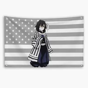 Demon Slayer Obanai Iguro American Flag Tapestry, Durable Bedroom, Outdoor & Garage Wall Decoration for Fans