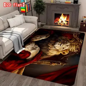 2D flat large popular velvet carpet with a lion and golden frame art painting for living room, entrance, bedroom, and game room, modern home decoration carpet