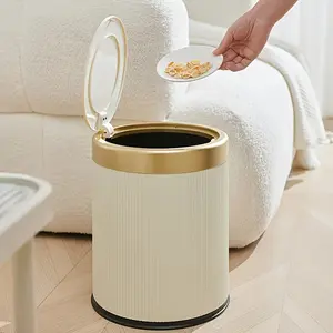Oval-shaped press-type trash can with double inner bins, large-capacity anti-odor garbage bin, suitable for home living rooms and bathrooms, for use only, bathroom trash can; elegant garbage container; with decorative lid