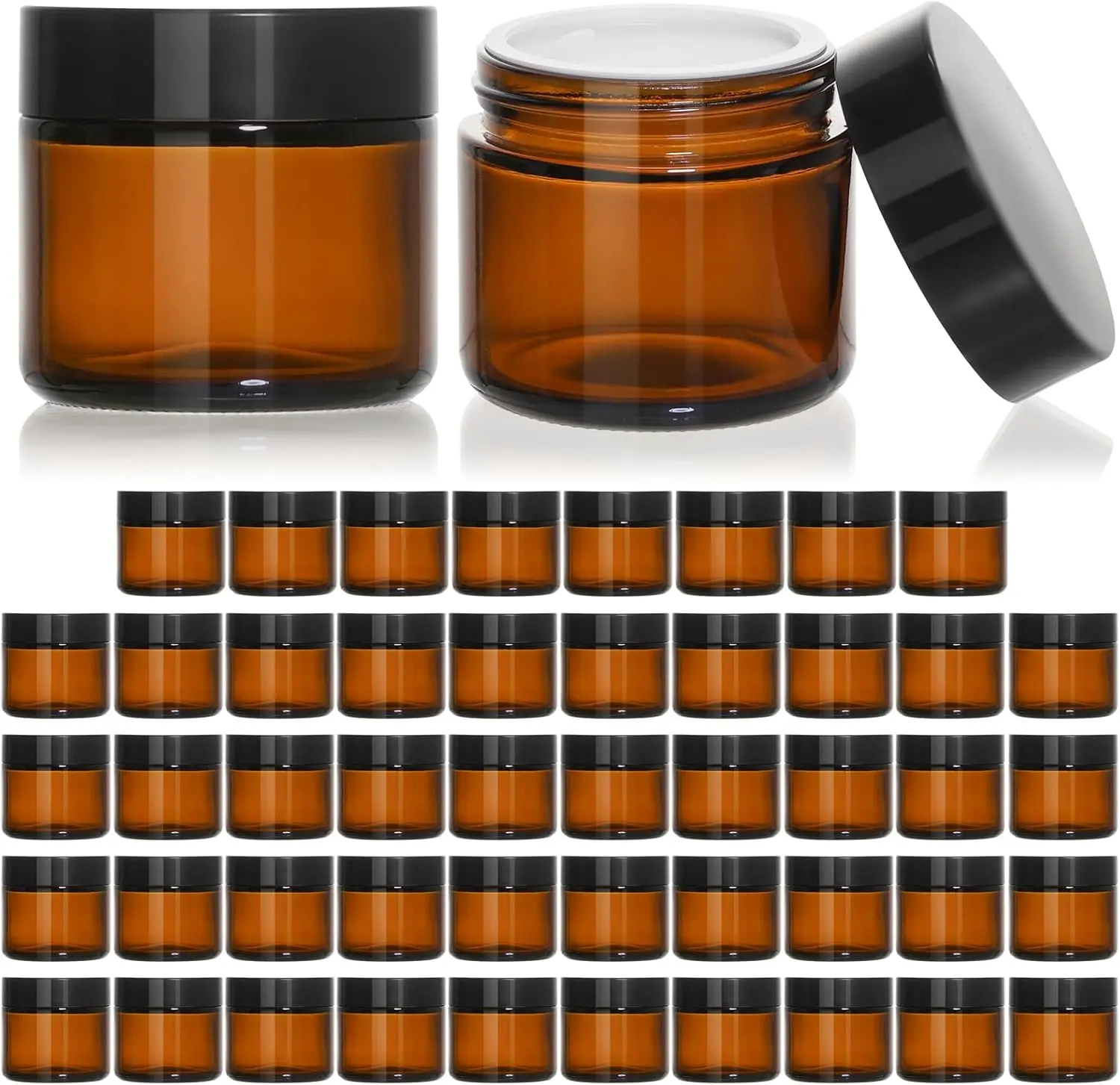 2oz Small Glass Jars with Black Lids, 48 Pack  Glass  Jars, Round Empty Sample Container with Inner Liners for , Cream, Powders and Ointments