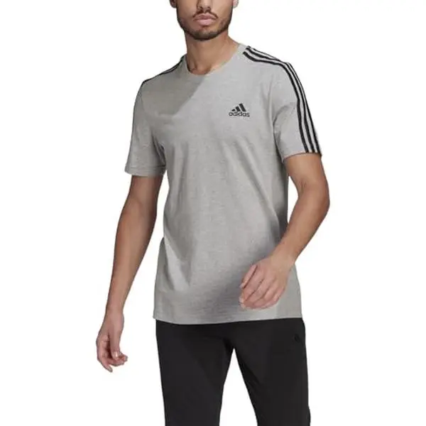adidas Men's Essentials 3-Stripes Tee, Medium Grey Heather, Small