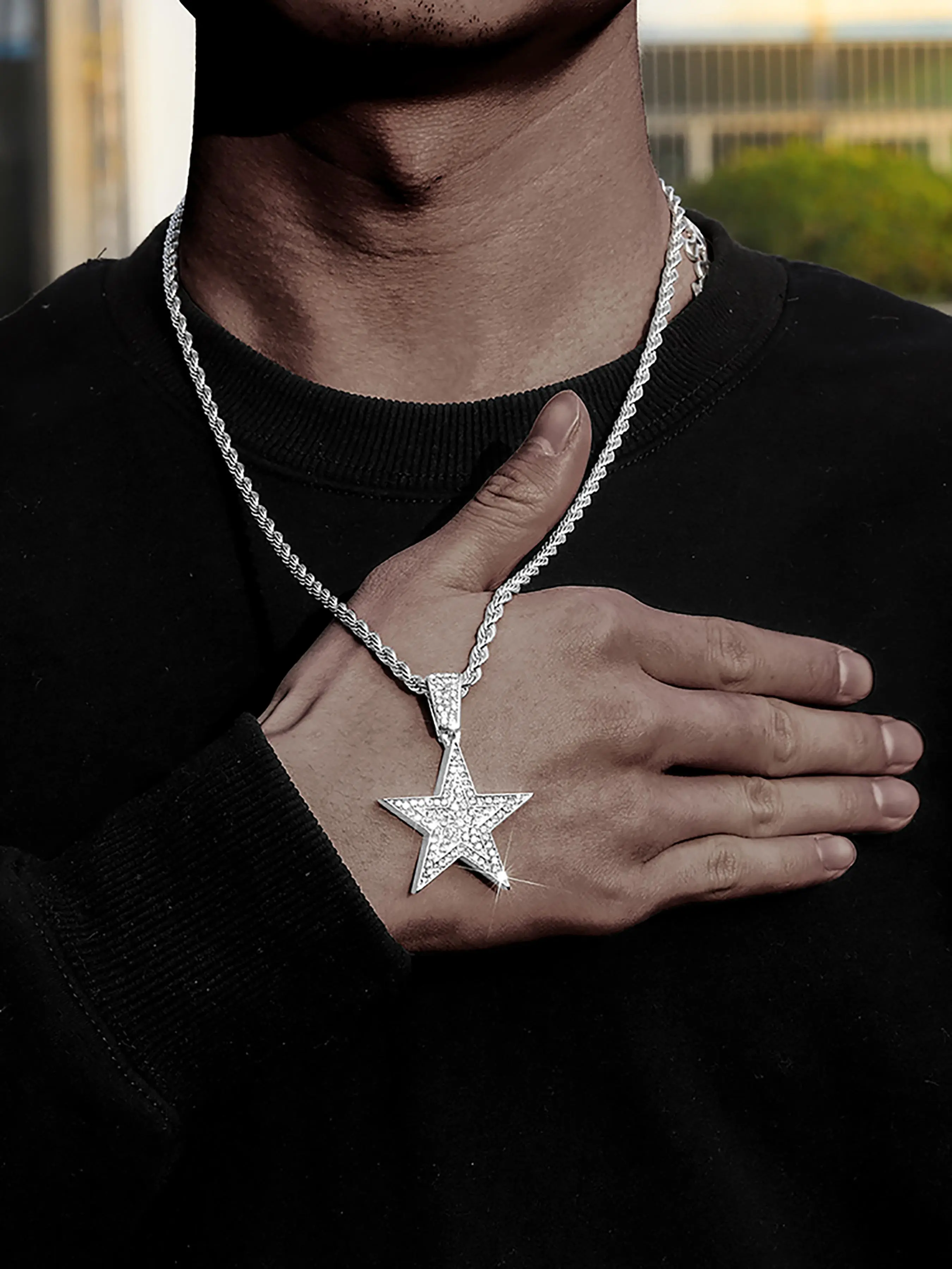 Rhinestone Decorated Star Design Alloy Pendant Necklace, Fashion Jewelry for Party, Daily Clothing Decor, Trendy All-match & Exquisite Jewelry for Birthday Gift, Fashionable Jewelry Accessories