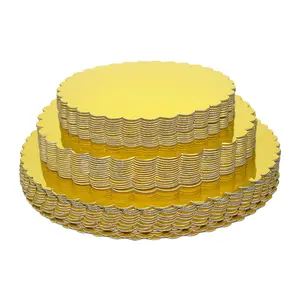 20 Pcs Gold Scalloped Cake Boards, 2mm Thick Greaseproof Corrugated Cake Base, Disposable Cake Drum Tray for Wedding Birthday Desserts