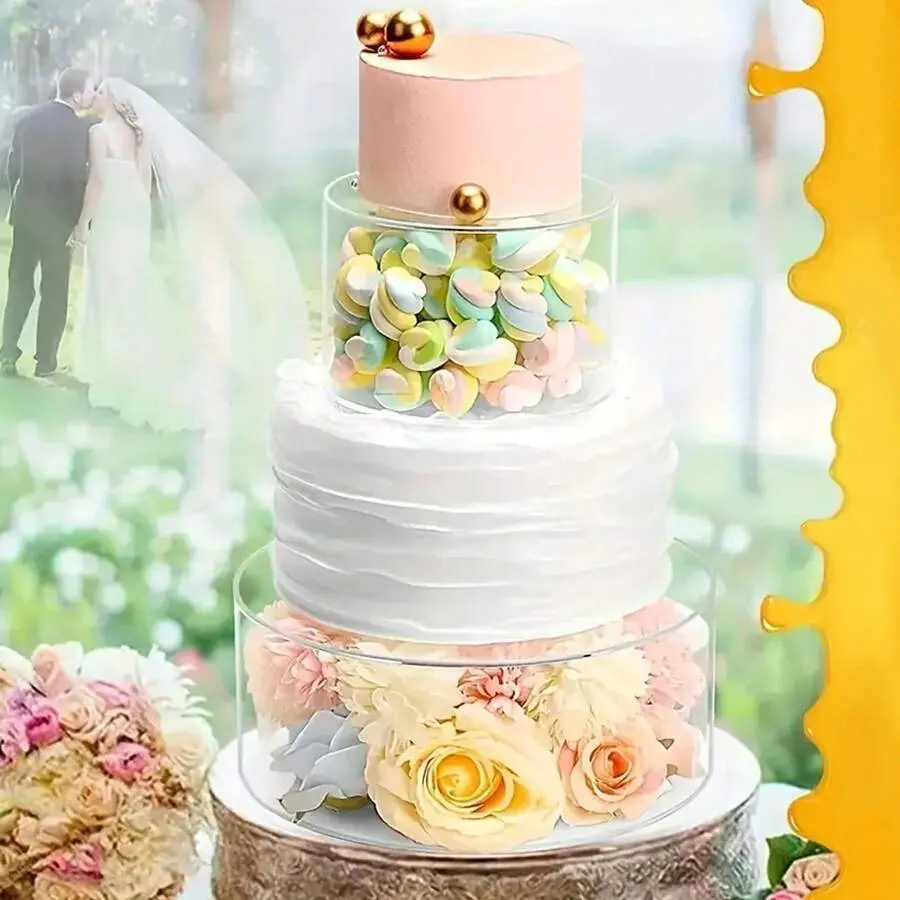 Transparent Acrylic Cake Stand, 1 Count Fillable Cake Box Stand, Covered Round Cake Display Box, Decorative Center Box for Weddings and Birthday Parties