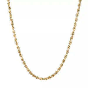 3mm Rope Chain Necklace for Men and Women(Unisex) Stainless Steel 18K Gold Plated Rope Necklace, Mens Chains for Boys and Girls