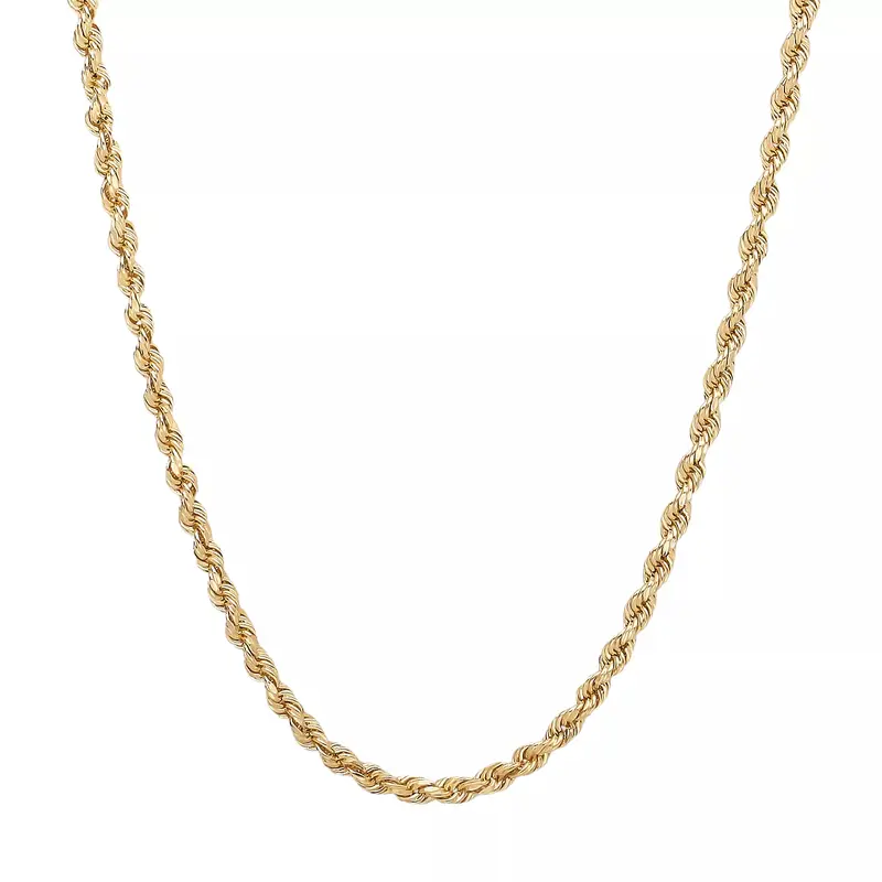 3mm Rope Chain Necklace for Men and Women(Unisex) Stainless Steel 18K Gold Plated Rope Necklace, Mens Chains for Boys and Girls, Stronger Crafting, Lasts