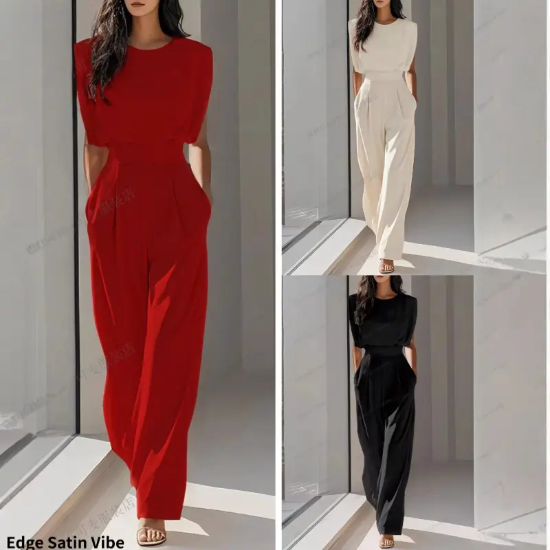 Elegant and stylish new women's fashion jumpsuit with a mature and sophisticated vibe, summer solid color, waist-cinching and slimming, Sleeveless Top Women, Chic Style Jumpsuits & Rompers