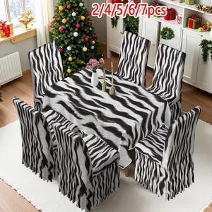 2/4/6/5/7 pieces of fashionable and high-end chair cover and tablecloth sets, thickened chair cover and tablecloth sets (1 tablecloth + 4 chair covers or 1 tablecloth + 6 chair covers), easy to care for, reusable, for home decoration