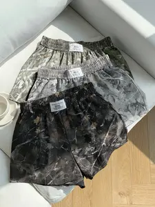 Ladies' vintage-style distressed and wilted tree branch digital printed and solid-colored casual loose shorts 3-piece set, Everyday, elastic waist letter tag shorts, breathable sports shorts for summer comfort