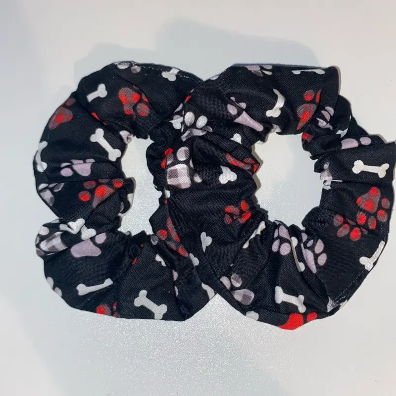 Handmade Polyester Scrunchie with Paws and Dog Bones Patterned Design for Pet Lovers