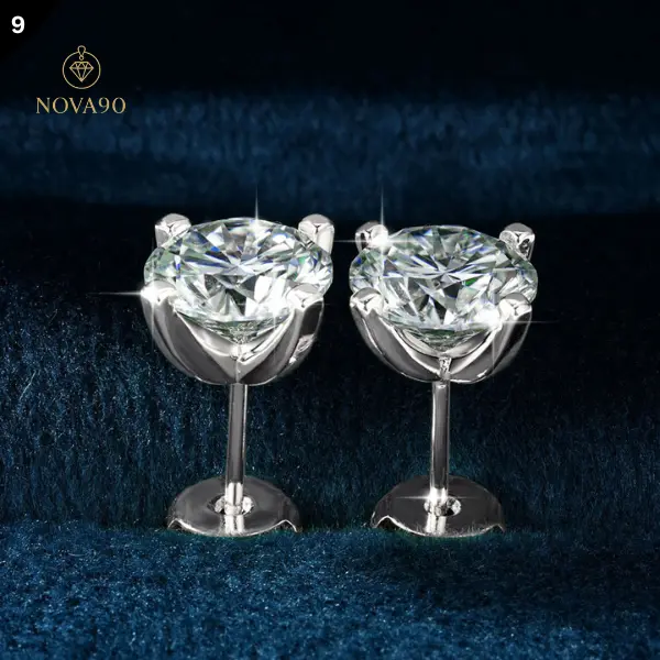 NOVA Silver Moissanite Solitaire Earrings – Round Brilliant Cut