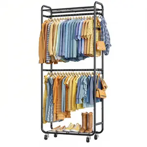 Cabinet Style Clothes Rack, Black and White Iron Painted Wardrobe Rack for Home