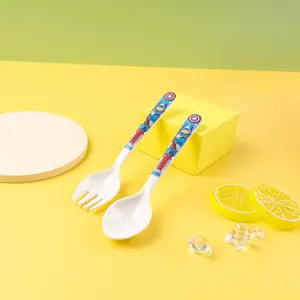 Captain America Officially Licensed Fork And Spoon Tableware Set Melamine Utensil Set Character Training Fork And Spoon Colorful Character Utensils For Kids Theme Party Tableware Kitchen Essentials 2Pcs Marvel