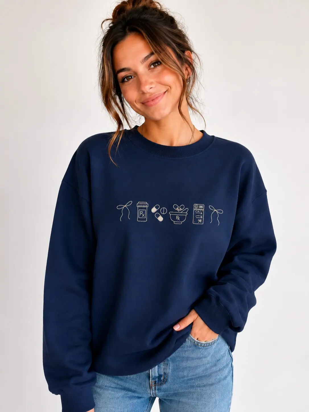 Pharmacist Embroidered Sweatshirt, Pharmacy Icon Crewneck, Pharmacy Tech Gift, Medical Pullover