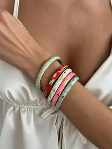 Vintage Oil-Drop Floral Incorporates Metal Spring Bangles Set of Five, Women's Fashion Versatile Exaggerated Creative Cuff Bracelets, Daily Wear Summer Style