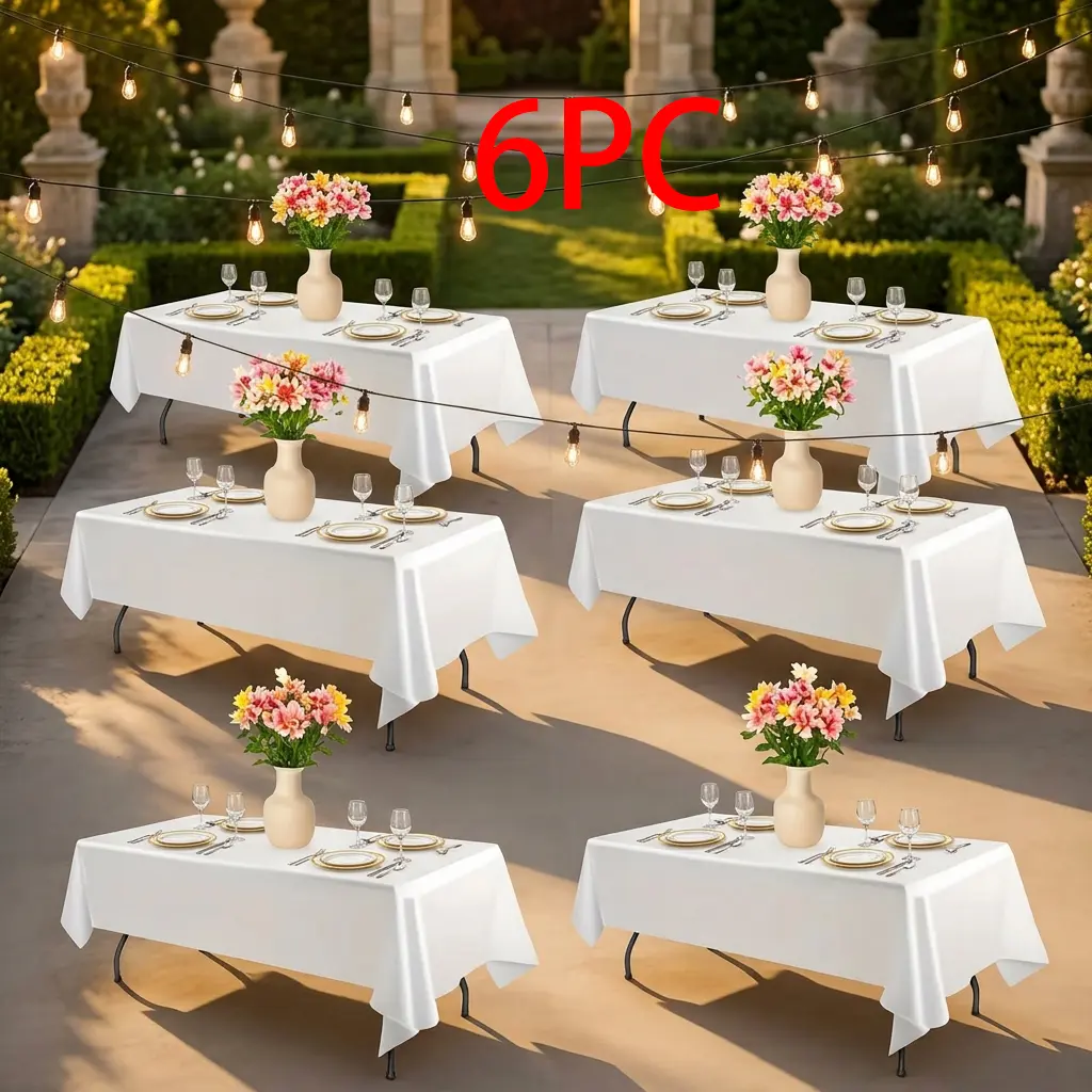 6-Pack White Tablecloth 60x102" | Wrinkle-Resistant Polyester Table Cloth for 6-8ft Tables, Parties & Events