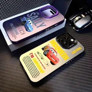 Movie C-Cars L-Lightning McQueen Phone Case for iPhone 17 16 15 14 13 12 Pro Max Air | Multicolor Matte Laser Metallic Phone Case | Aurora Gradient Finish with Smooth Matte Texture | Durable Scratch-Resistant Anti-Fingerprint Protective Cover