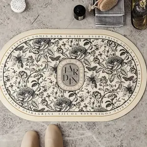 A vintage light luxury floral pattern soft bathroom floor mat, absorbent and non-slip, bathroom doorway quick drying foot mat, bathroom doorway mat, home decoration, Bathmat