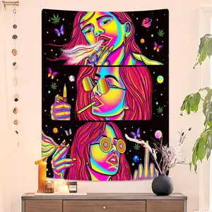 60in x 40in Hippie Hippy Wall Tapestry Trippy Smoking Tapestries Blacklight Tapestry for Stoner Bedroom Room Decor Weed Accessories Smoke Tapestrys Marijuana Cannabis High ST Poster Trippy Room Decor