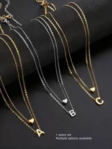 A-Z Letter Heart Initial Pendant Necklace, Minimalist Versatile Jewelry, Women's Exclusive Collarbone Chain, All Seasons Casual Style