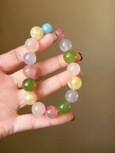 Lumina Amber Natural Crystal Bracelet - Xiuyan Jade, Aquamarine, Pastel Rainbow Style Jewelry for Inner Peace, Clear Mind, Protection, Gifting