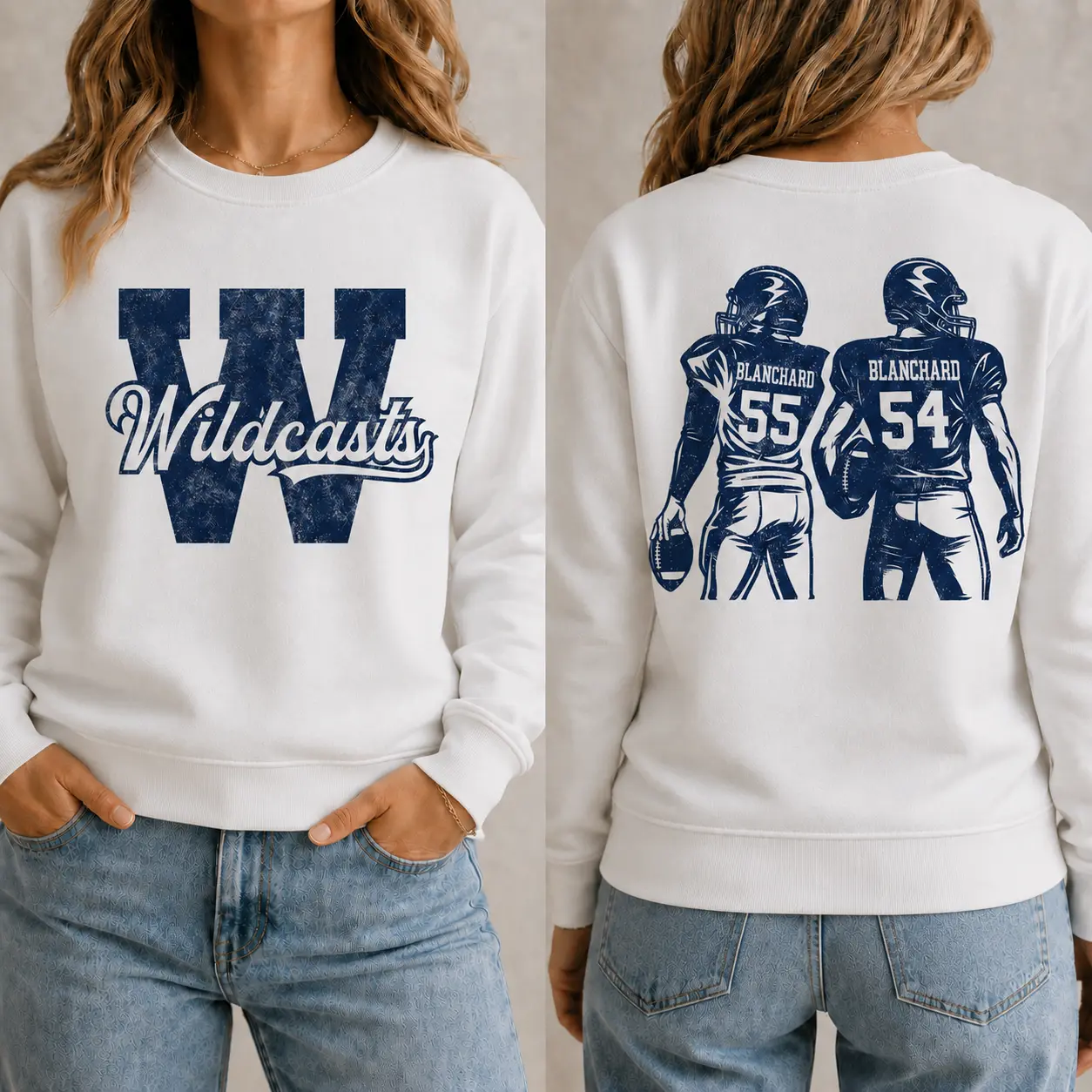 Personalized Wildcats Football Sweatshirt, Custom Players Name Number Crewneck, Football Family Gift