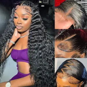 28 Inch Lace Front Wig Human Hair Pre Plucked 13x4 13x6 Transparent HD Lace Frontal Wigs Human Hair Deep Wave Lace Front Wigs Human Hair 180% Density Curly Wigs for Women