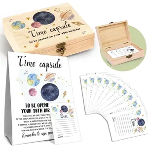 Time Capsule Set with 50 Planet Cards & 1 Box, Baby Shower Decor Storage Box for First Birthday, Memorial Blessing Quotes Collection Box
