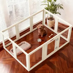 Dog Playpen 23.6 Height 8/10PCS Clear Acrylic Plastic Puppy Playpen Indoor Pet Pen for Puppy Cat Bunny Transparent Easy Assemble Foldable Whelping Box for Dogs with Gate