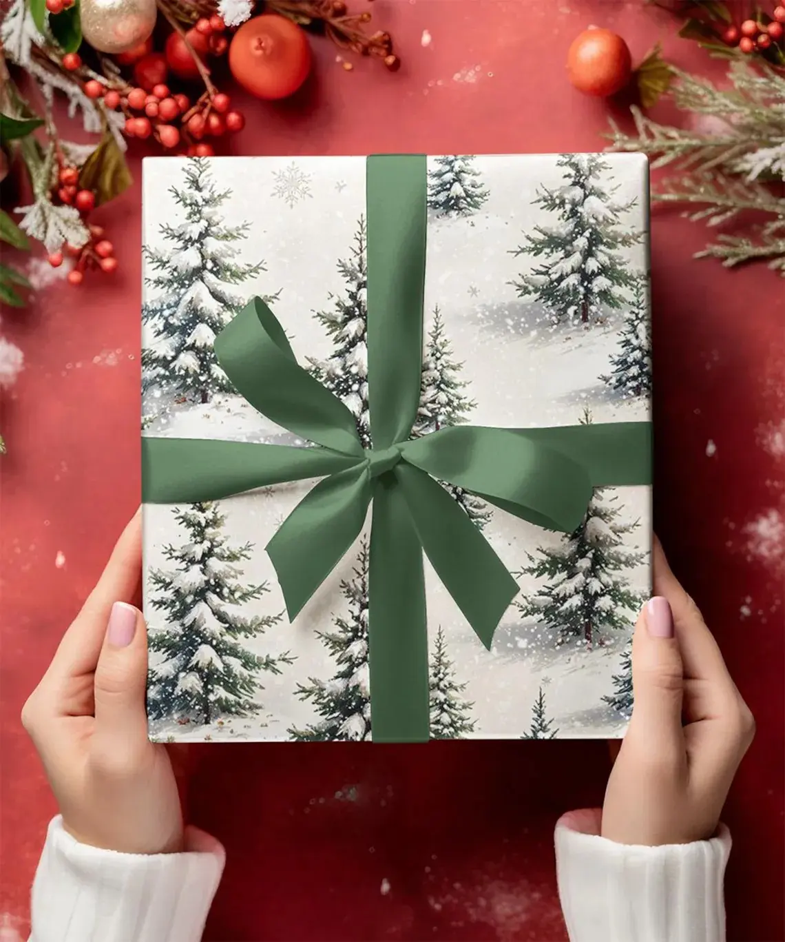Vintage Wrapping Paper, Christmas Winter Holiday Gift Wrap Roll, Nostalgic Wrap Paper