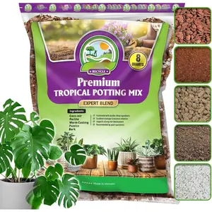Recycle Tropical Potting Mix Pre-Mixed 5in1 with Pine Bark, Coco Coir, Perlite, Worm Casting & Pumice Ideal Aroid Mix Soil for Monstera, Pothos, Philodendron, Other Indoor HousePlants 8QRT