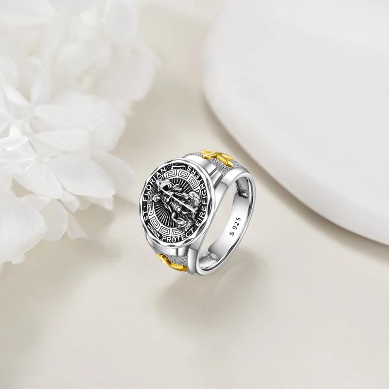 S925 sterling silver firefighter ring full size can be given as a gift or worn by yourself